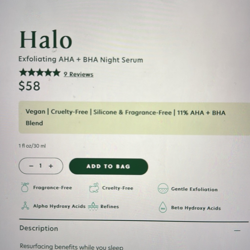 Holifrog Halo Exfoliating AHA +BHA Night Serum, NIB - Picture 8 of 8